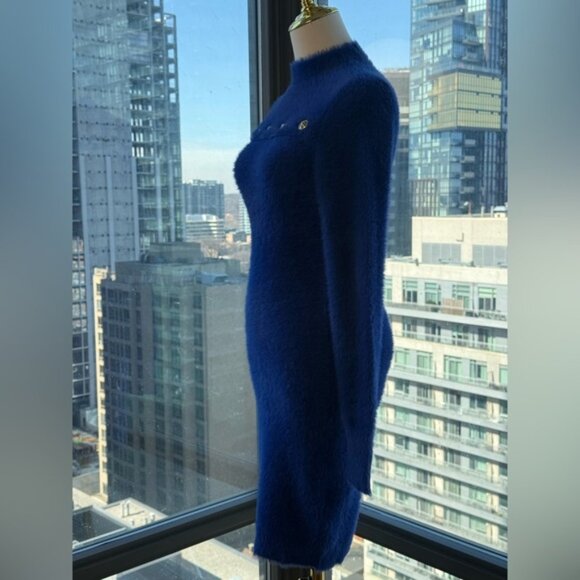 🆕 VERSACE JEANS COUTURE 🧿 NWOT Royal Blue Faux Fur Knit Dress, Buttons - Sz S - Picture 7 of 16